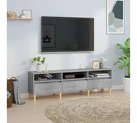 SKTQYQO Meuble TV classique gris béton en bois multicouche et eucalyptus, grand support pour appareils multimédias, meuble TV de 150 cm avec espace