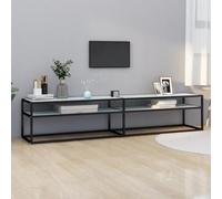 SKTQYQO Meuble TV en verre trempé avec plateau sous table, structure en acier peint en poudre, design linéaire élégant, couleur marbre blanc noir, dimensions