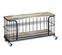 SKTQYQO Meuble TV industriel en bois de mangue massif avec structure en fer et 4 roues, buffet bas avec design style boulangerie pour salon et chambre à coucher,
