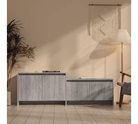 SKTQYQO Meuble TV moderne avec 4 portes gris Sonoma, buffet bas pour salon, meuble TV de 146,5 cm, panneau de particules résistant, assemblage simple, design