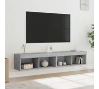 SKTQYQO Meuble TV moderne avec lumières LED RVB, 2 unités gris béton en bois multicouche pour salon, design mural avec grand espace de rangement