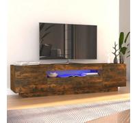 SKTQYQO Meuble TV moderne avec lumières LED RVB, bois multicouche, chêne fumé, 160 x 35 x 40 cm, grand espace de stockage, design élégant pour salon, connecteur USB,