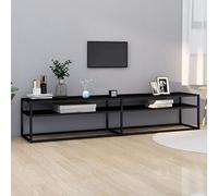 SKTQYQO Meuble TV moderne avec plateau en verre trempé noir, structure en acier robuste, meuble stéréo pour salon, support pour TV jusqu'à 75 kg, design linéaire