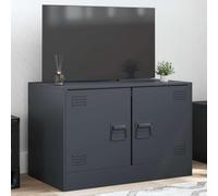 SKTQYQO Meuble TV moderne en acier laminé à froid anthracite, 2 portes avec 2 poignées métalliques, support pour écrans 51-76 cm, capacité 70 kg, 67 x 39 x 44 cm, design
