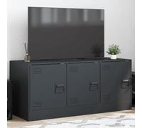 SKTQYQO Meuble TV moderne en acier laminé à froid, couleur anthracite, 3 portes avec poignées métalliques, support pour écrans 51-76 cm, grand espace de stockage,