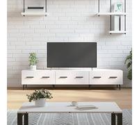 SKTQYQO Meuble TV moderne en bois multicouche avec 3 tiroirs, grand espace de rangement, design élégant et pieds en fer, couleur blanc brillant, dimensions 150 x 36 x 30 cm