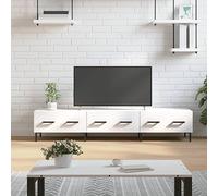 SKTQYQO Meuble TV moderne en bois multicouche avec 3 tiroirs, grand espace de rangement pour magazines et DVD, design robuste et stable avec pieds en fer, couleur blanche,
