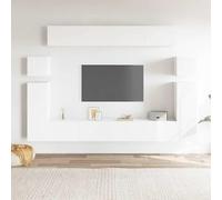 SKTQYQO Meuble TV moderne en bois multicouche blanc avec 4 armoires 100 x 30 x 30 cm et 2 modules 30,5 x 30 x 90 cm pour salon, solution pratique pour DVD
