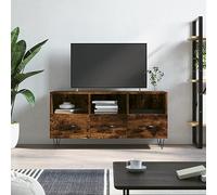 SKTQYQO Meuble TV moderne en chêne fumé avec 3 compartiments et 3 tiroirs, bois multicouche robuste et pieds en fer pour la stabilité, idéal pour le salon et la salle, design