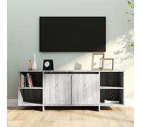 SKTQYQO Meuble TV moderne Gris Sonoma avec 2 portes et 2 étagères, meuble bas pour salon, support TV durable pour DVD et console, construction stable, facile