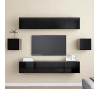 SKTQYQO Meuble TV moderne noir en bois multicouche avec 4 armoires 80 x 30 x 30 cm et 2 modules 30,5 x 30 x 30 cm, système d'exposition HiFi pour organisation, support mural,