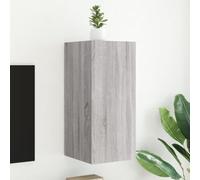 SKTQYQO Meuble TV mural avec lumières LED RVB, gris Sonoma, 70 x 30,5 x 35 cm, en bois multicouche résistant, 2 compartiments, montage mural, optimisation de l'espace,