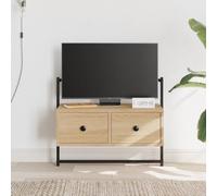 SKTQYQO Meuble TV mural chêne Sonoma 60 x 30 x 51 cm avec tiroirs, design classique élégant, support TV bois multicouche et métal, montage mural pour optimiser