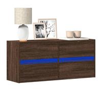 SKTQYQO Meuble TV mural en chêne marron avec lumières LED RVB, 4 tiroirs grand espace de rangement, design suspendu gain de place pour salon, matériau bois