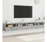 SKTQYQO Meuble TV mural gris ciment 100 x 30 x 30 cm avec 2 étagères et 2 compartiments, bois multicouche résistant pour optimisation de l'espace et de rangement rangé