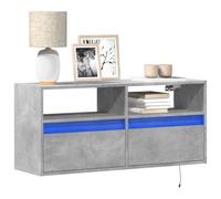 SKTQYQO Meuble TV mural gris ciment avec lumières LED RVB, 2 tiroirs et 2 compartiments, design suspendu gain de place en aggloméré, 100 x 31 x 45 cm, idéal pour optimiser