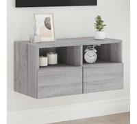 SKTQYQO Meuble TV mural Gris Sonoma en bois multicouche 60 x 30 x 30 cm avec 2 étagères et 2 compartiments, design moderne pour optimisation de l'espace et de rangement