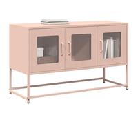 SKTQYQO Meuble TV rose en acier laminé froid 100 x 39 x 60 cm avec anti-retournement, buffet multifonction pour salon, cuisine, salle de bains, grand espace de rangement et poignées