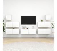 SKTQYQO Meuble TV suspendu en bois multicouche, couleur blanche, 4 armoires 80 cm + 1 meuble 100 cm + 2 modules 30,5 cm, design moderne avec grand espace pour magazines