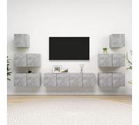 SKTQYQO Meuble TV suspendu en bois multicouche gris ciment avec 6 armoires 60 x 30 x 30 cm et 2 modules 30,5 x 30 x 30 cm pour salon moderne, grand espace