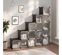 SKTQYQO Organisateur de rangement avec 15 cubes et portes transparentes en PP, étagère modulaire pour maison et bureau, structure en acier robuste, assemblage facile et nettoyage, design