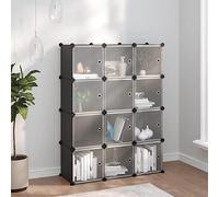 SKTQYQO Organiseur de rangement avec 12 cubes et portes transparentes en PP, étagère modulaire pour maison et bureau, structure en acier robuste, assemblage facile et nettoyage, couleur