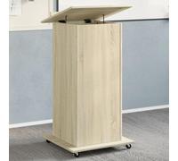 SKTQYQO Pupitre avec roues et tiroir Sonoma 55 x 55 x 107 cm en contreplaqué bois, plateau inclinable et déflecteur pour présentations, grand espace de rangement avec 1 tiroir et 2