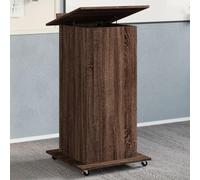 SKTQYQO Pupitre avec roulettes et tiroir en bois multicouche marron chêne 55 x 55 x 107 cm, plateau inclinable avec déflecteur, 1 tiroir et 2 compartiments, meuble pliable