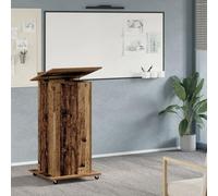 SKTQYQO Pupitre Podium avec roues en bois ingénié ancien style, table de travail rustique avec tiroir et étagères intégrées, meuble et robuste pour bureau domestique et espace