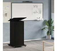 SKTQYQO Pupitre Podium avec roues faux chêne, bureau d'ordinateur avec finition mate noire, design moderne et multifonctionnel pour bureau ou maison, 1 tiroir et 1 placard, structure