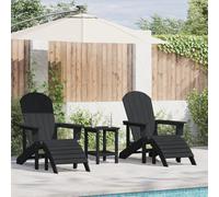 SKTQYQO Set de jardin 3 pièces en HDPE noir, chaise Adirondack avec repose-pieds et table latérale 38 x 38 x 45 cm, design à lattes pour extérieur, matériau durable et résistant aux