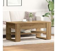 SKTQYQO Table basse en chêne massif contemporain avec finition peinte, design rectangulaire moderne pour salon, structure solide et deux grandes étagères,