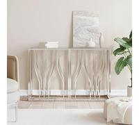 SKTQYQO Table console moderne en acier inoxydable et verre trempé argenté 110 x 30 x 70 cm, plateau robuste 4 mm pour salon, entrée et canapé, design fonctionnel et durable