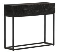 SKTQYQO Table console noire 90 x 30 x 76 cm en bois massif de mangue et fer avec plateau stable et pieds robustes pour entrée ou salon, meuble pratique avec grand espace