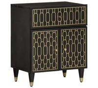 SKTQYQO Table de chevet en bois massif de mangue 50 x 33 x 60 cm avec 1 tiroir et 2 portes, design rétro avec motifs floraux sculptés à la main, plateau stable et pieds en fer pour chambre