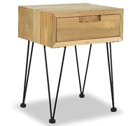SKTQYQO Table de chevet en bois massif de teck 40 x 30 x 50 cm avec tiroir, style colonial et rustique pour intérieur, fabriquée en teck recyclé et pieds en fer forgé, grand espace