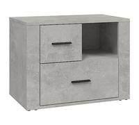 SKTQYQO Table de chevet gris béton 60 x 36 x 45 cm bois multicouche | 2 tiroirs, 1 compartiment, design classique, surface facile à nettoyer, tiroir supérieur à installer à gauche ou à droite