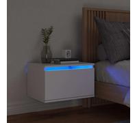 SKTQYQO Table de chevet murale avec lumières LED RGB Blanc Multifonctionnel Design Moderne Suspendu en Bois Multicouche Durable pour Optimisation de l'espace intérieur contemporain