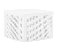 SKTQYQO Table de jardin en plastique blanc 54 x 54 x 36,5 cm avec plateau en rotin et compartiment de rangement, table multifonction résistante aux intempéries et sans entretien