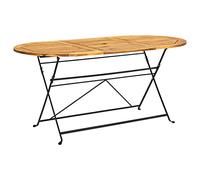 SKTQYQO Table de jardin ovale en bois massif d'Acacia 160 x 85 x 74 cm avec design pliable et cadre en acier robuste pour terrasse, extérieur et patio, imperméable et durable