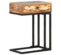 SKTQYQO Table latérale en forme de U en bois de récupération massif avec tiroir, 45 x 30 x 61 cm, finition naturelle, acier revêtu en poudre, meuble unique pour salon, idéal