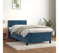 SKTQYQO Tour de lit à ressorts avec matelas bleu foncé Structure de lit pour hôtel Structure de lit pour chambres d'hôtel et d'études 90 x 190 cm en velours