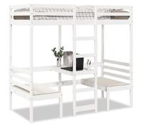 SKTQYQO Tour de lit mezzanine avec bureau et chaises, blanc, lit multifonction, structure de lit multi-usages pour hôtels et studios 90 x 190 cm pin