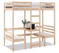 SKTQYQO Tour de lit mezzanine avec bureau et chaises, lit multifonction, structure de lit multi-usages pour hôtels et studios 75 x 190 cm bois pin