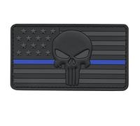 Skull America Flag PVC Patch (Blue Line,Blackout Subdued)