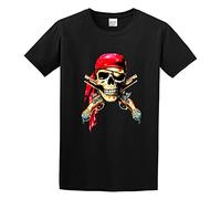 Skull and Muskets T-Shirt Graphic Top Printed Tee Shirt for Men Black L