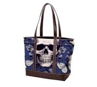 Skull Art Butterfly-780 Grand sac à main en cuir délavé doux et durable, multicolore, 33,8 x 12 x 31 cm