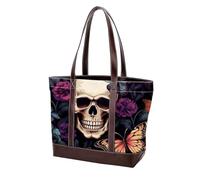 Skull Art Butterfly-794 Sac à main tendance en cuir durable délavé pour femme avec poignée sur le dessus et poches à fermeture éclair, multicolore, 33,8 x 12 x 31 cm