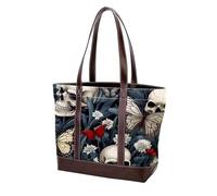 Skull Art Butterfly-803 Sac à main en cuir délavé durable pour femme avec poignée sur le dessus et poches zippées