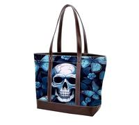 Skull Art Butterfly-809 Sac à main tendance en cuir délavé durable pour femme avec poignée sur le dessus Sac à bandoulière avec poches zippées